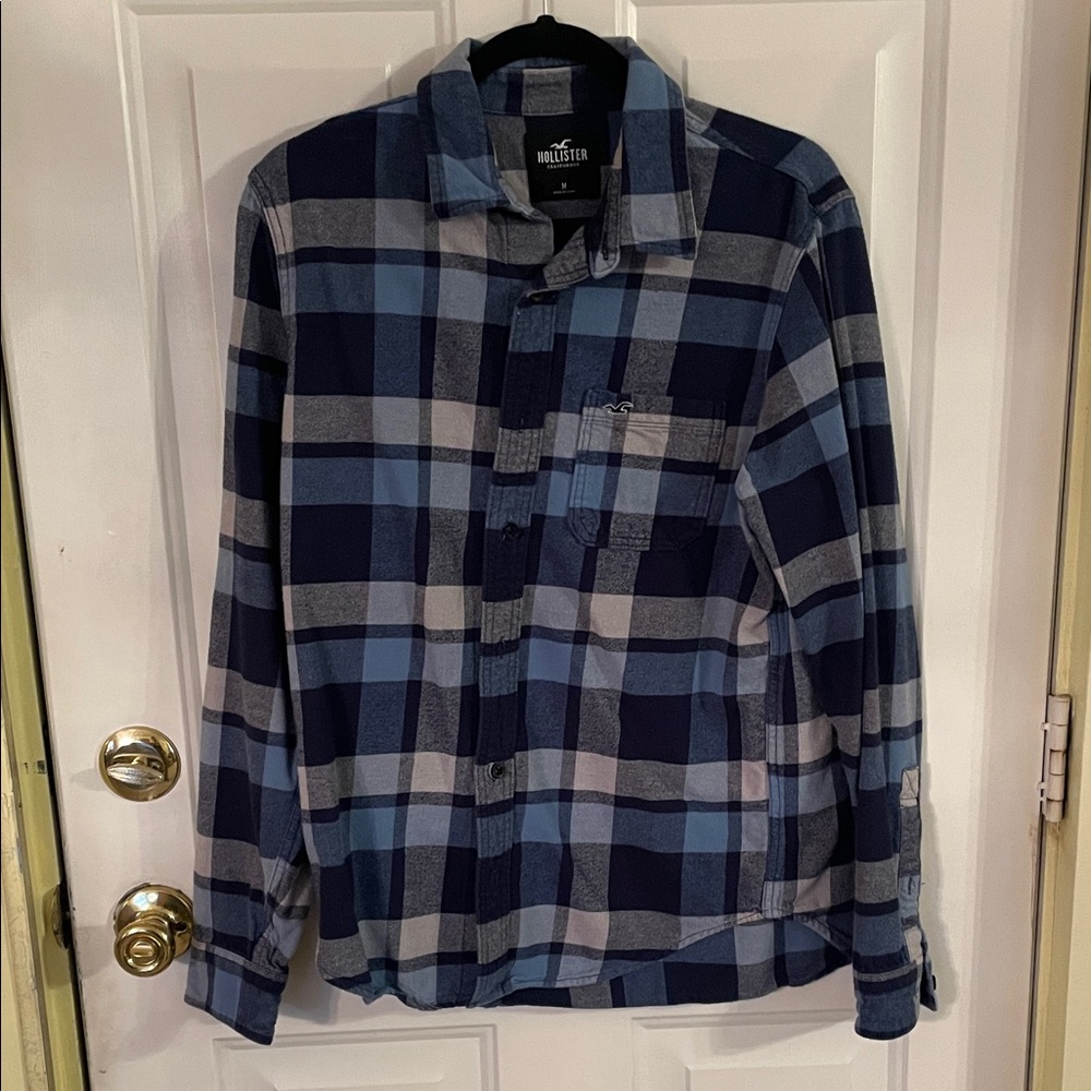 Hollister Navy and Light Blue Plaid Shirt